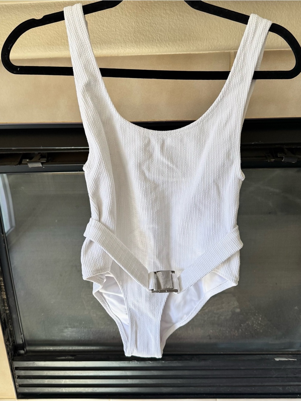 Topshop White Textured One-Piece Swimsuit with Belt